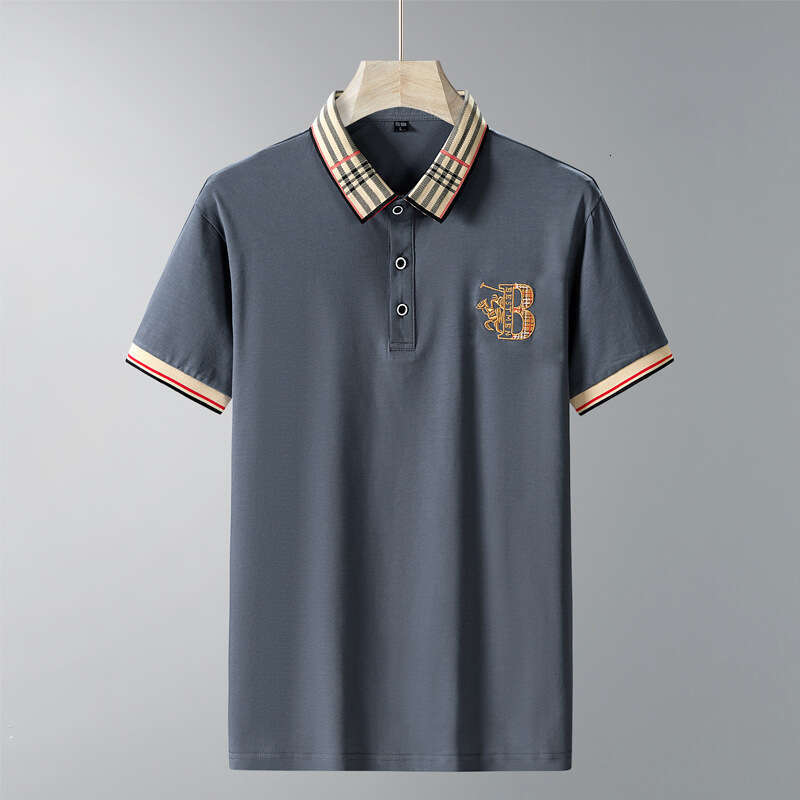Summer T-shirt Men's Polo Shirt Casual Solid Embroidered Collar Top