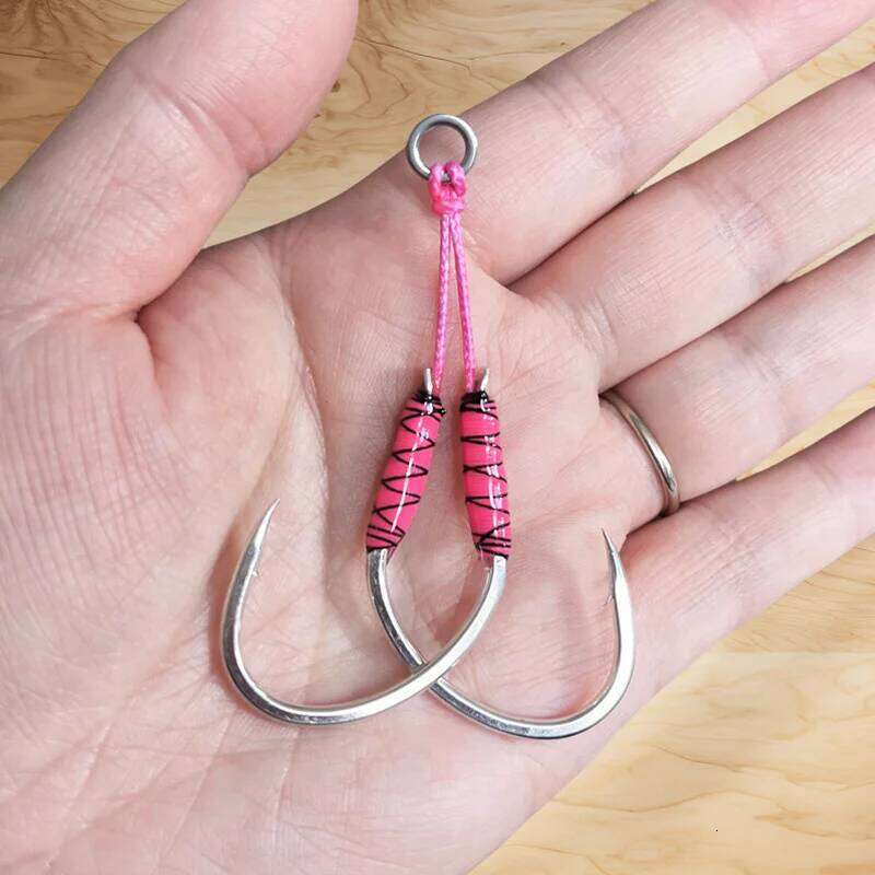 2 pairs/pack High Carbon Steel Jig Double Barbed Lure Accessories Slow Jigging Fishing Hooks Z260228
