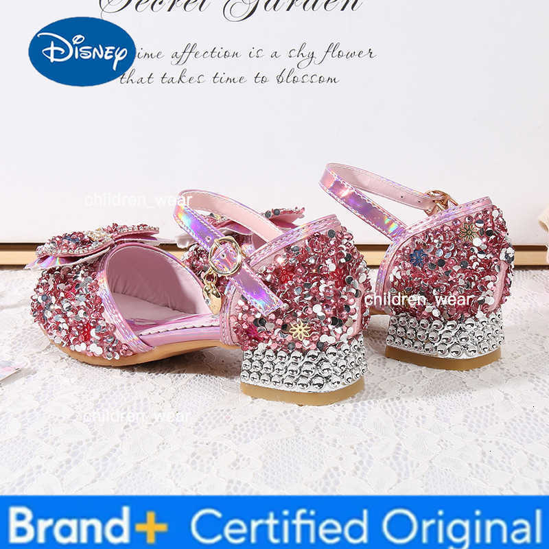 Disney Girls Princess Heeled Shoes Fashion Crystal Leather Shoes for Kids Show Performance H260303