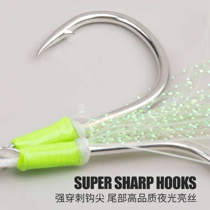 TEASER 2pcs/bag HK046 Luminous Sea Fishing Double Hooks Strength Slow Jigging 1/0-5/0 High Carbon Metal Jig Assist Hook Z260228