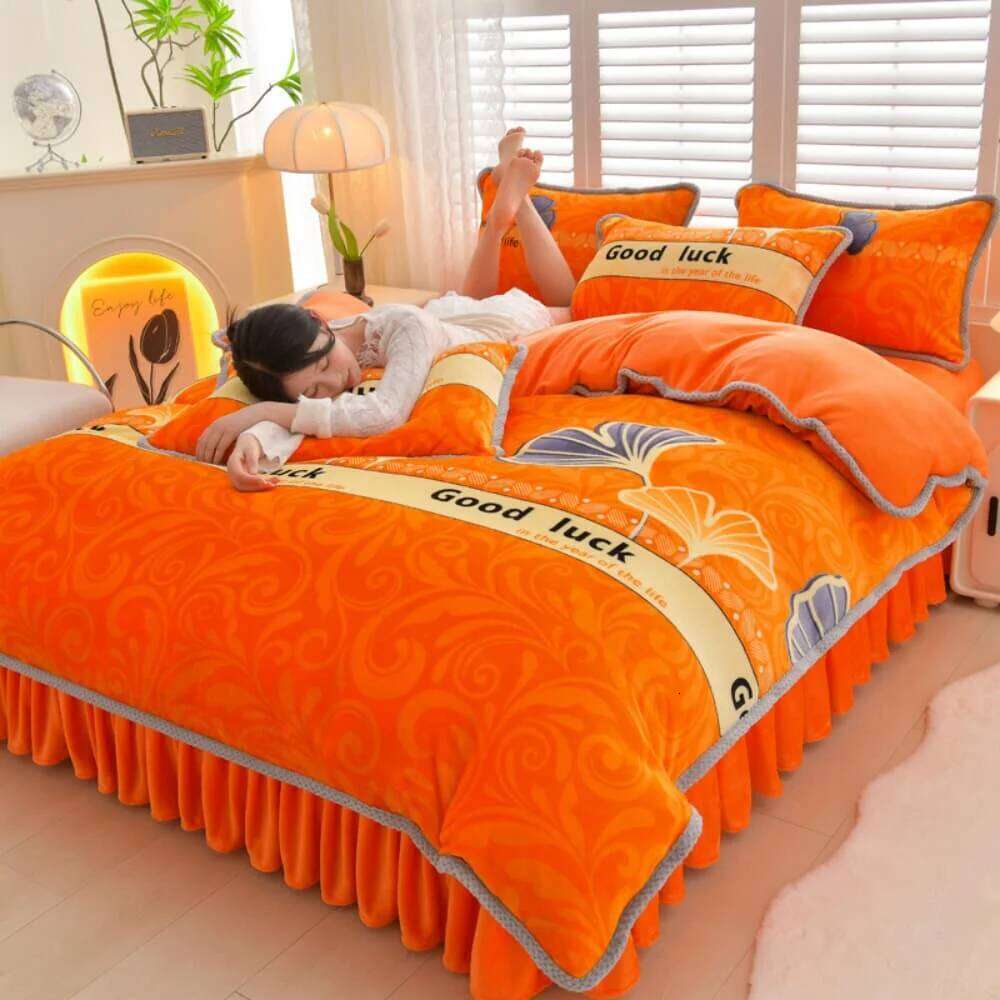 Winter Class A Milk Four-Piece Set Thickened Warm Fleece Home Anti-static Duvet Cover Bed Sheet King Queen Bedding Sets W260302