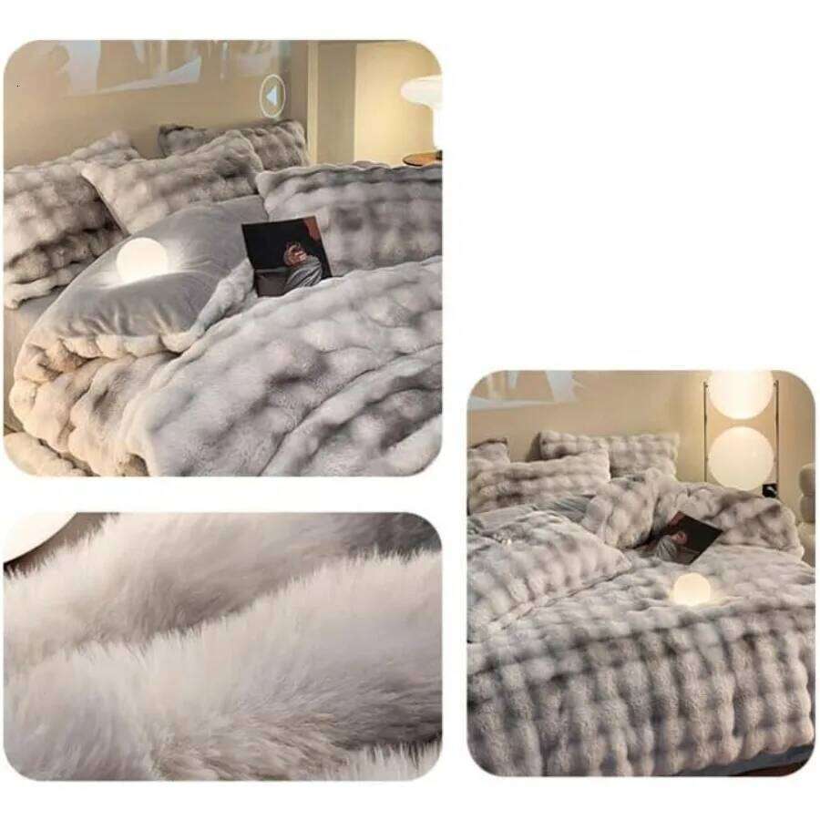 ZYFAB Fluffy Plush Shaggy Bedding 4 Pieces Super Soft Reversible Duvet Set with Thick Winter Comforter Cover and Bed W260302