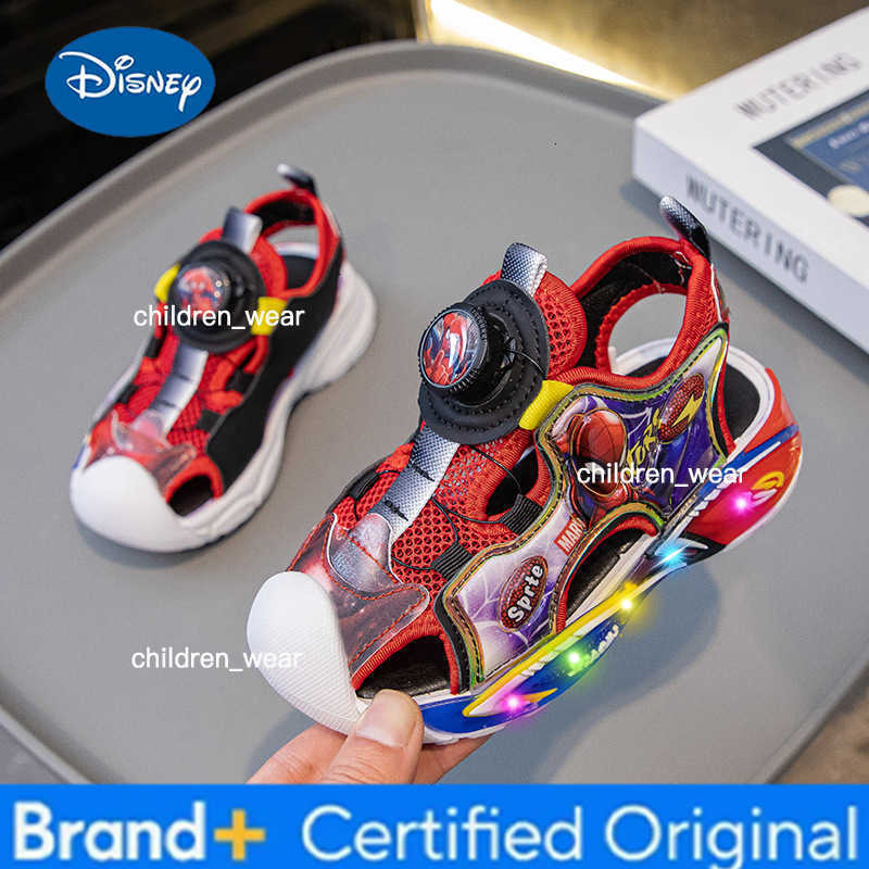 Disney Summer Baby Boys LED Light Sandals Cartoon Spider Man Children Closed Toe Orthopedic Kids Slippers Girls Sport Soft Beach Shoes H260303