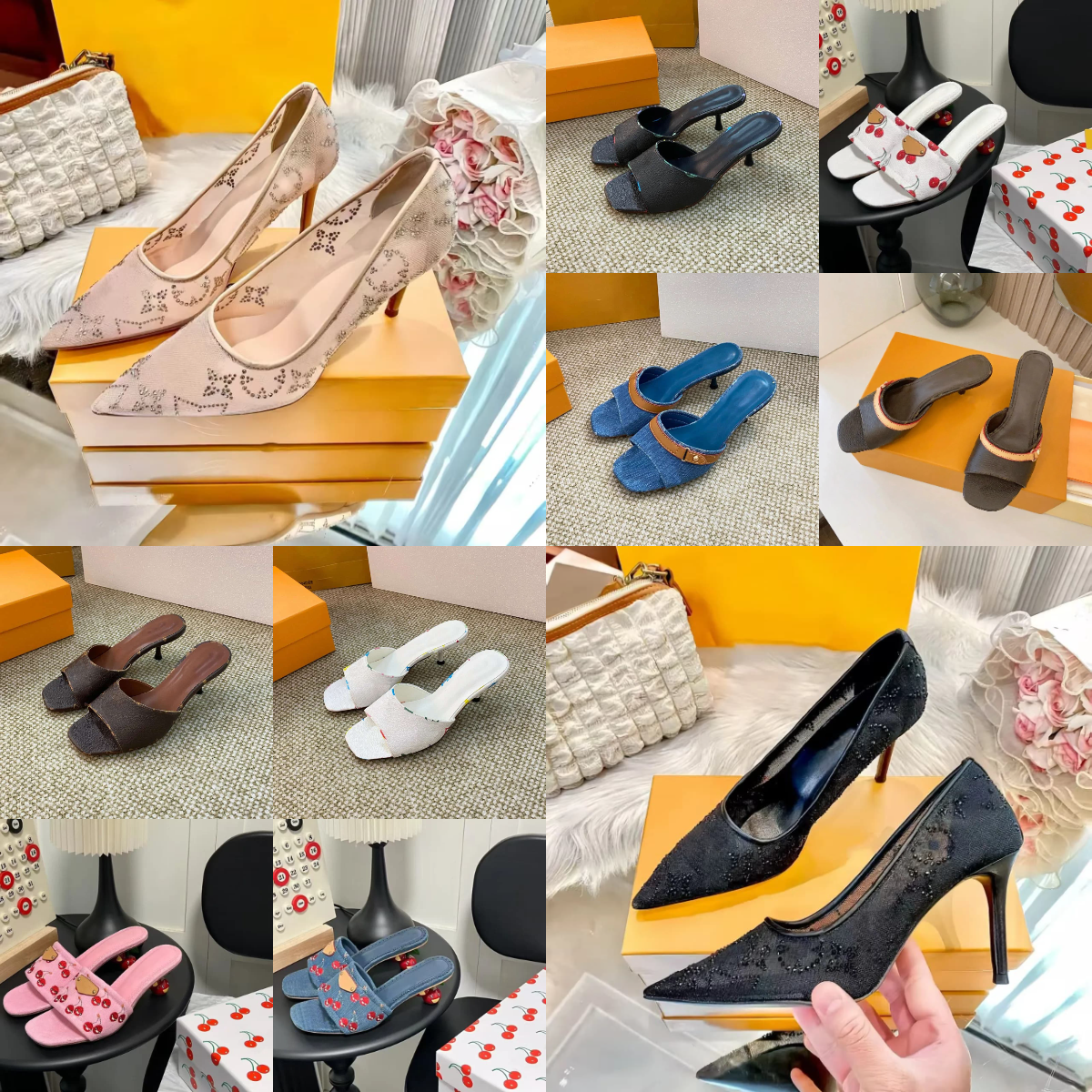 Women Denim Heels Sandals dress shoes designer sandals denim mule elegant high heel summer sandal high quality Slippers party womens wedding shoe 2026