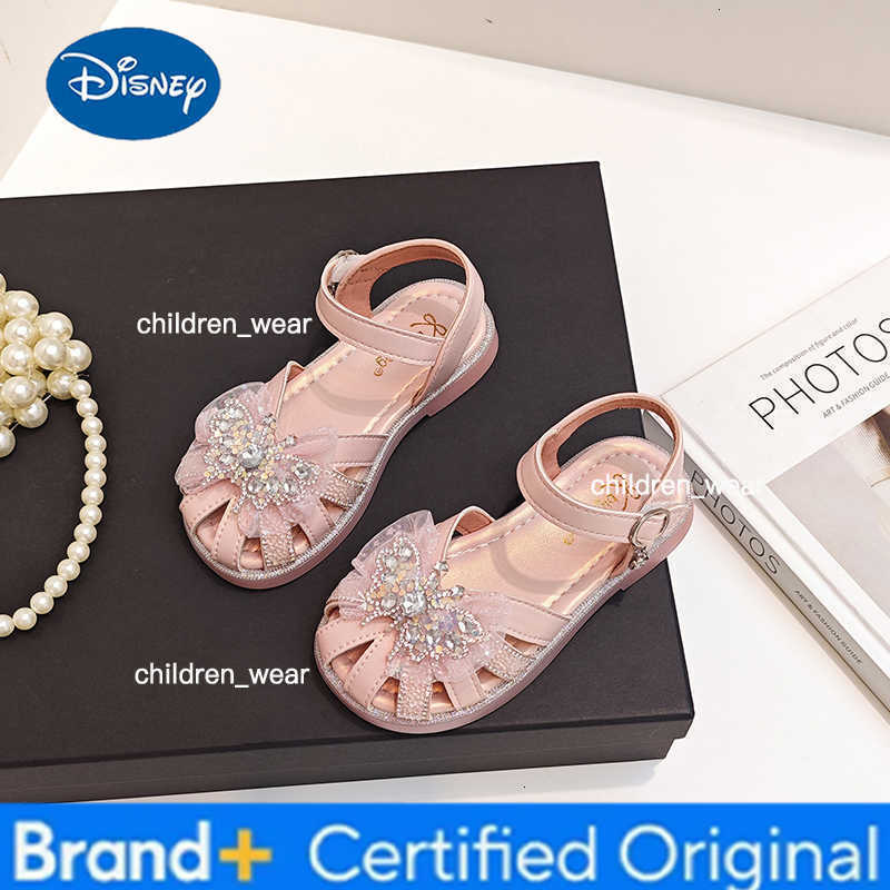 Disney Girls Princess Sandals with Butterfly-knot Children Half Sandals Cut-outs Kids Crystal Lace Sweet Shoe Soft Breathable Anti-kick H260303