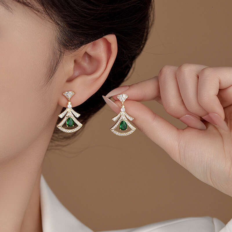 Skirt-shaped Fan Earrings, Light Luxury High-end Style Elegant With Zirconia And Full Diamond Inlay Personalized Earrings For Women