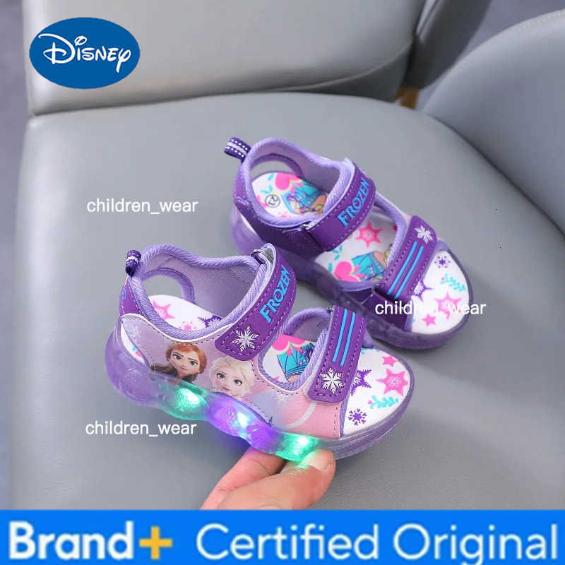 Disney Summer Girls Fashion Frozen Elsa Princess Led Light Up Luminous Sports Sandals Kids Non-slip Outdoor Sandals Toddler Shoe H260303