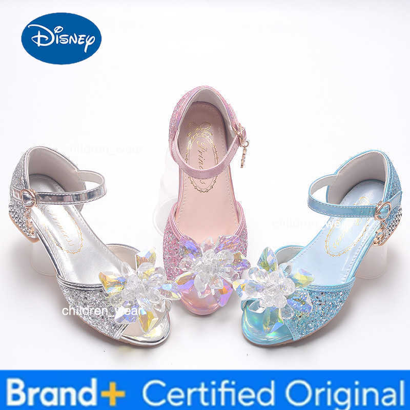 Disney New Girls Sandals Diamond Flower Latin Dance Kids Shoes Children High Heel Crystal Glitter Princess Party Dress Wedding Shoes H260303