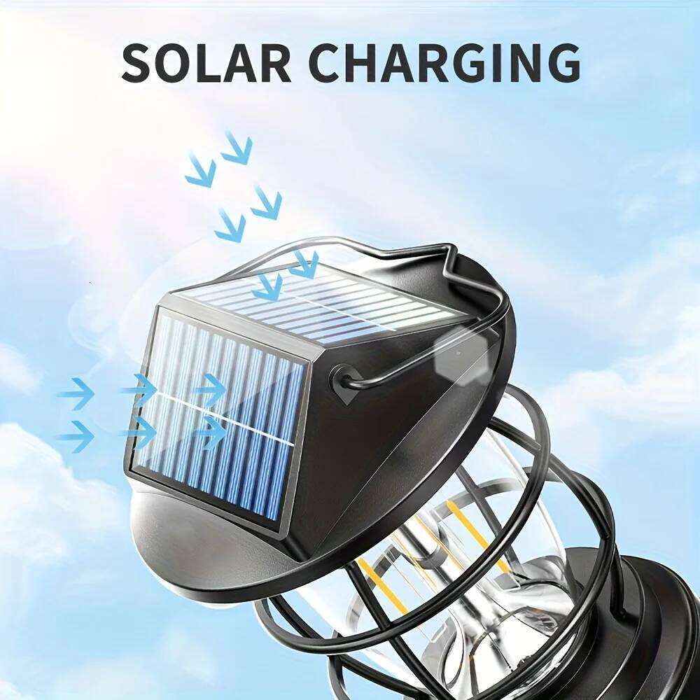 Rechargeable Solar Camping Electric LED Flashlight, Retro Portable Carrying Light, 4 Light Modes S260302