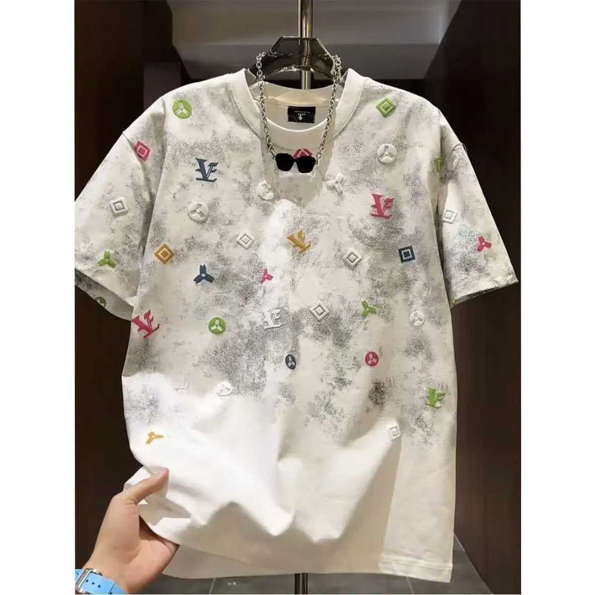 T-shirt 2026 Summer Men Tie-Dye Crew Neck Short Sleeve Casual Light Luxury Foam Fashion TopT260303