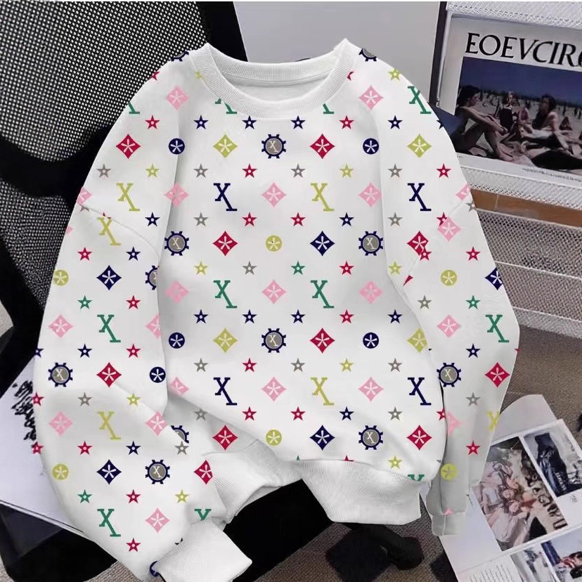 2026 Luxury Brand Designer Clothing American Retro 3D Printed Colorful Crew Neck Sweatshirt For Women Letter Pattern Loose Pullover Top