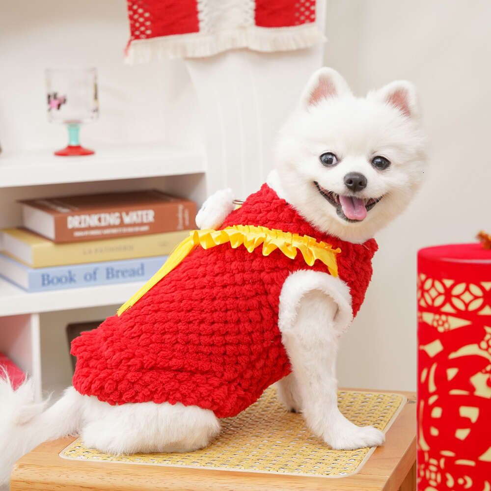 Famous brand New Year Chinese Style Lion Dance Fleece Lined Warm Pet Clothes Teddy Plush Tang Suit Dog Supplies Cat Outfit pupakaIK