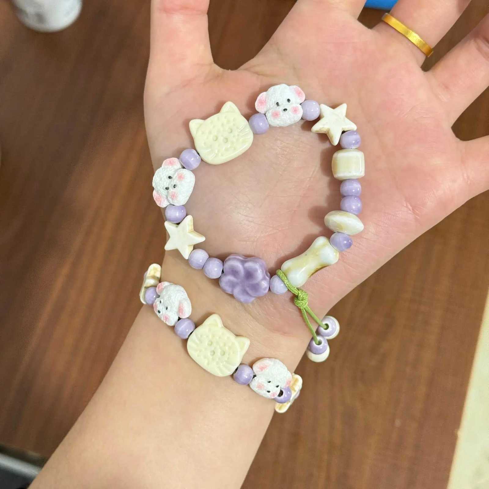 High-value cute ceramic girl heart bracelet Cat and puppy jewelry under the sky High-end versatile hand jewelry H260303