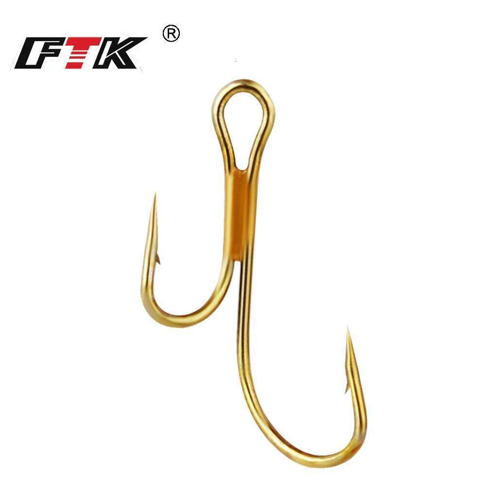 FTK 20Pcs/pack Barbed Golden Double Fishing Hooks 1#-8# Ryder Pike Dead Bait Predator Salmon Trout Perch Ringed Zander Twin Hook Z260228