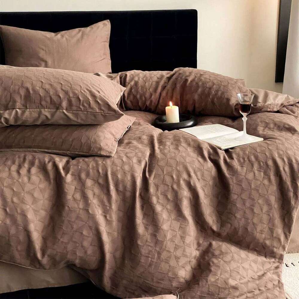 Customizable thick woven satin relief four-piece set Class A pure cotton bed sheet zipper quilt cover W260302