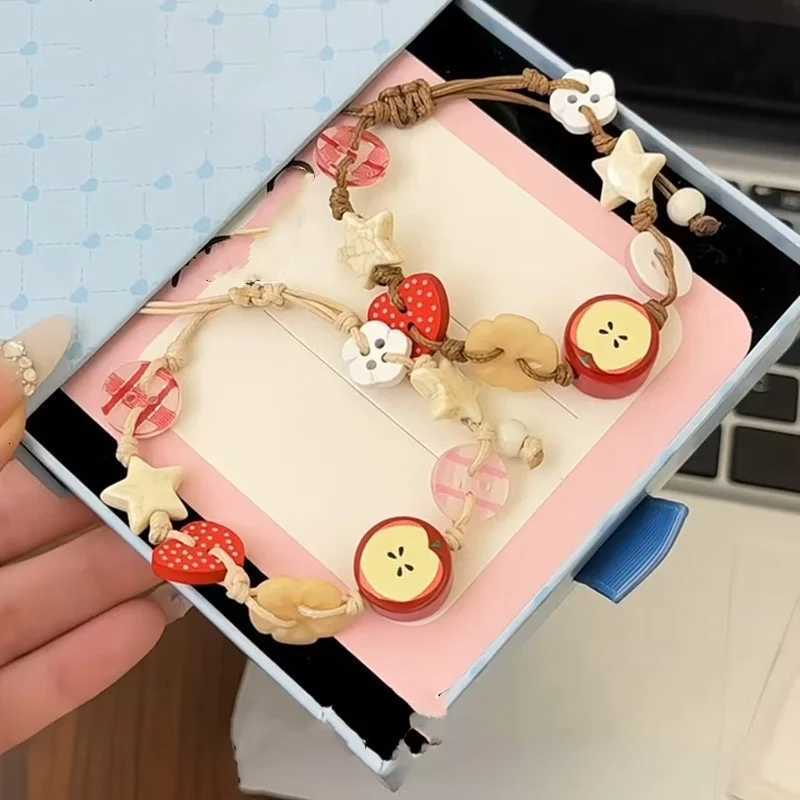 Handmade Ceramic Apple Bracelet Adjustable Woven Cord Cartoon Beads Bangles For Women Gifts Jewelry Accessories Pulsera Mujer H260303
