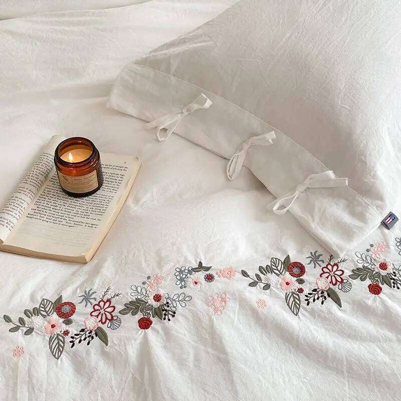 New Chinese embroidery washed cotton soft quilt cover bed sheet four-piece set W260302