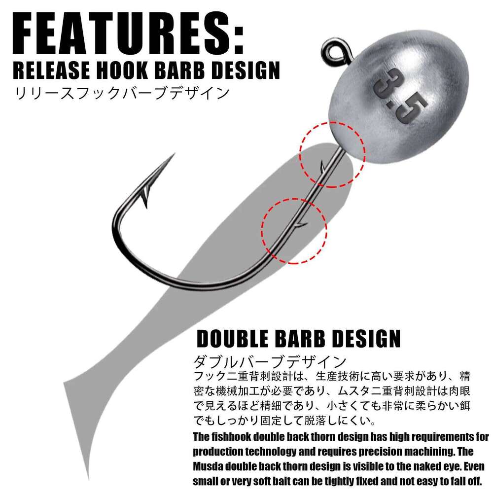 New 5pcs/lot Jig Head 3X Rockfish Ajing Fishing Hook 0.8-7g For Soft Worm Lure Pesca Goods Bass Pike Trout Fish Accessories Z260228