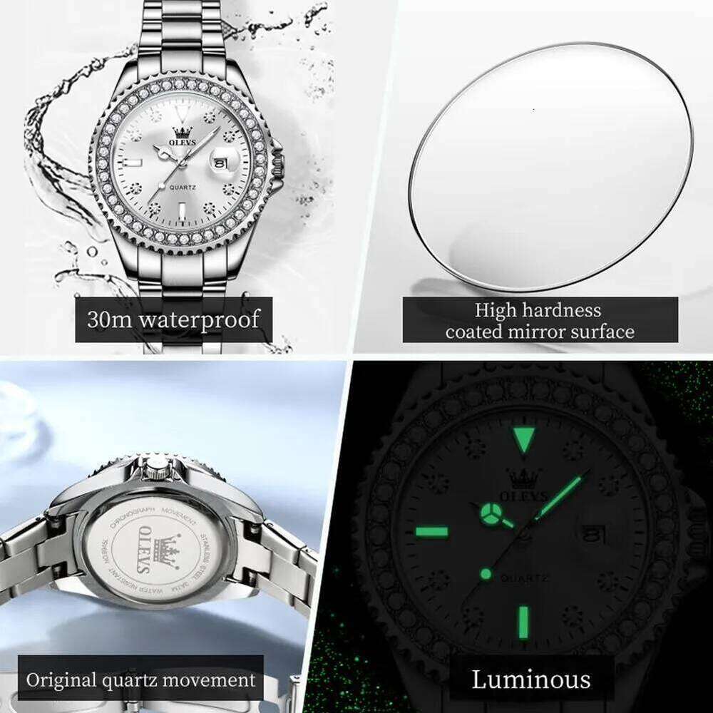 OLEVS Original Diamond Dial Quartz Watch for Women Fashion Elegant Ladies Watches Stainless Steel Waterproof Women's Wristwatch XJ260303