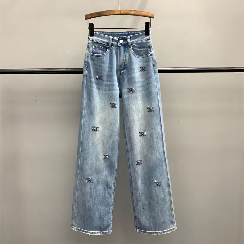 Blue Women Jeans Streetwear Vintage Fashion High Waisted Wide Leg Jean Female Trouser Letter Hip Hop Baggy Denim Pants Women's Jeans m-3XL