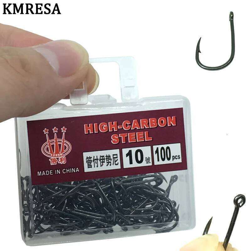 100Pcs High Carbon Steel Hooks 3 -12 # Set in Fly hook Jig Barbed Wire With Hole For Fishing Accessory Pesca Z260228