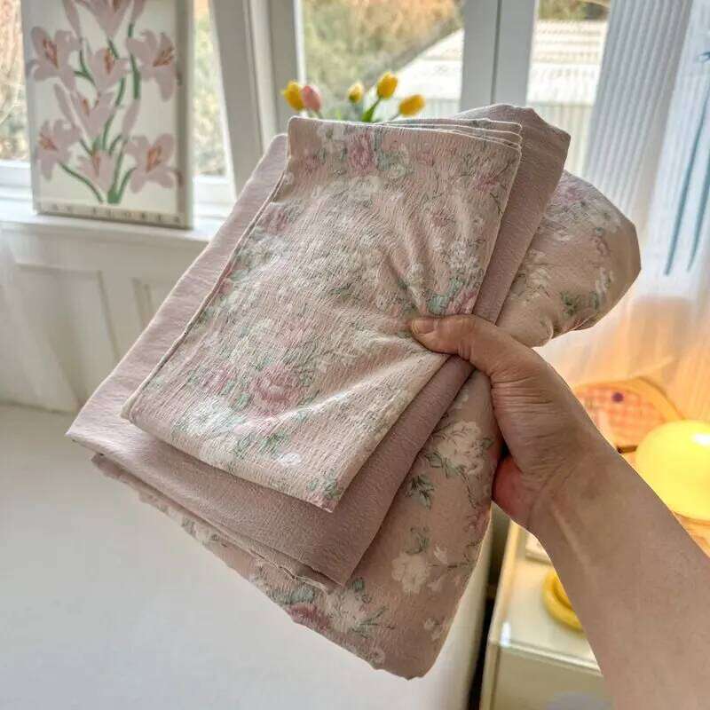 Four-piece set household Class A pure cotton four-season universal quilt cover bed sheet simple plant flower printing and dyeing W260302