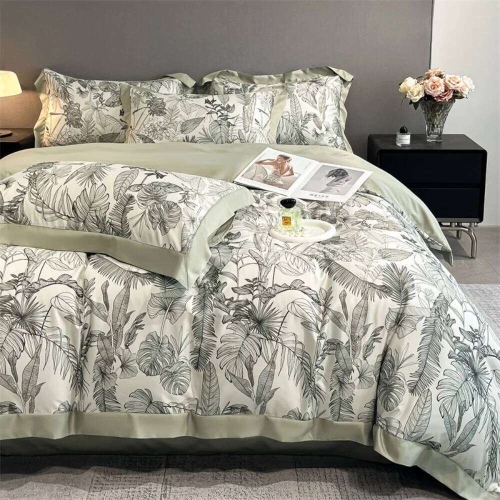 Light Luxury Duvet Satin Silk Cover Bed Sheet Pillowcase Queen King Size Four-Piece Silky Coolling Bedding Set W260302