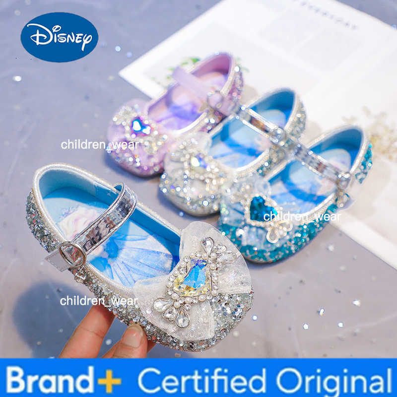 Disney Frozen Princess Elsa Cartoon Soft Sole Sandals Baby Girl Princess Shoes Crystal Shoes Children Flat Girl Leather Shoes H2603031