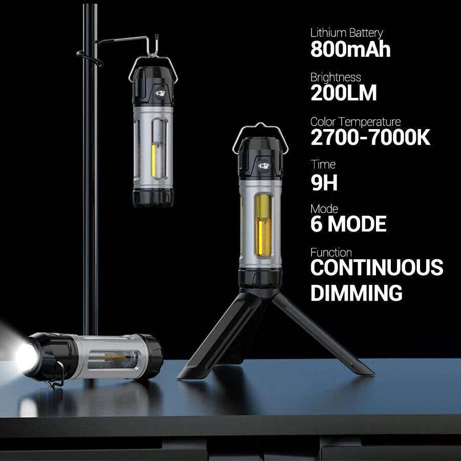 Portable 800mAh Rechargeable Battery Smooth Brightness Control 6 Light Modes Metal Hook IPX4 Splashproof Compact Lantern S260302
