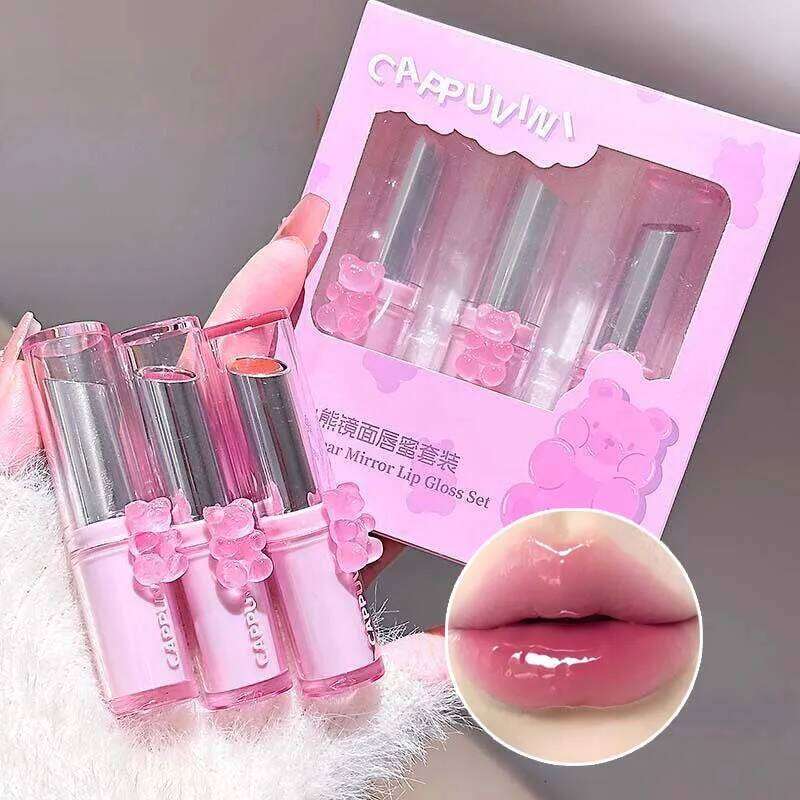 Cappvini 3-Pack Gummy Bear Mirror Lipstick Set Moisturizing Smooth Lip Gloss Easy to Apply Color-Enhancing H260302