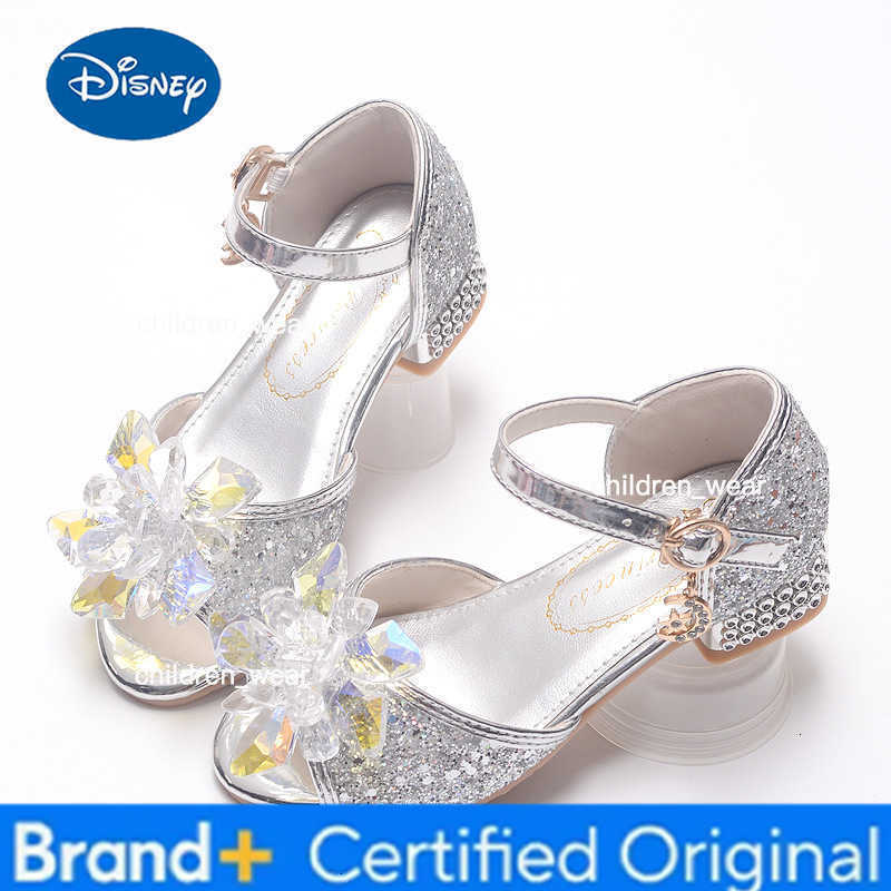 Disney New Girls Sandals Diamond Flower Latin Dance Kids Shoes Children High Heel Crystal Glitter Princess Party Dress Wedding Shoes H260303