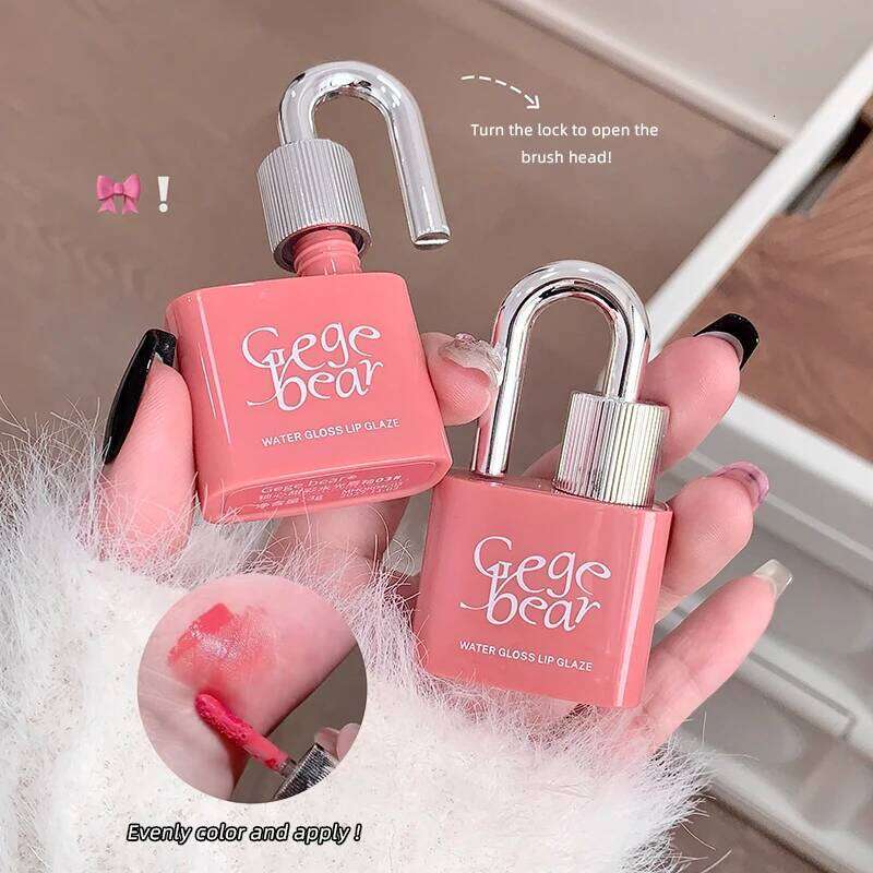 Gege Bear Lock Heart Sweet Color Moisturizing Water Gloss Mirror Lip Glaze Creative Design H260302