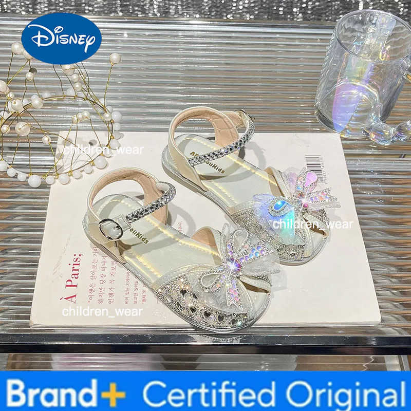 Disney Thread Rhinestone Soft Flat Shoes Girls Sandals Butterfly Luminous Shoes Childrens LED Princess Shoes Fashion Cute Non Slip H260303