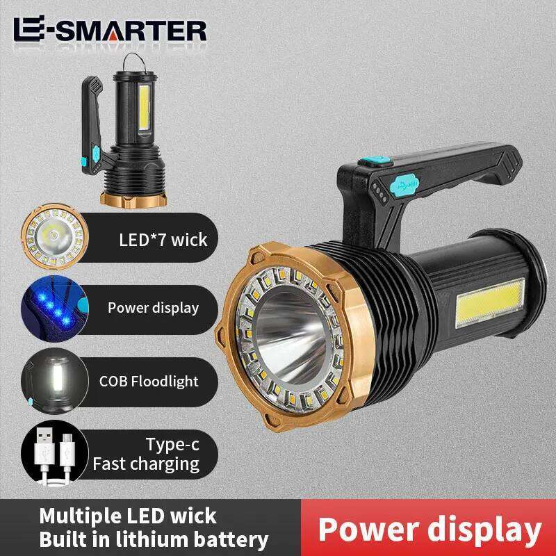 Portable Handheld Flashlight LED Super Bright USB Rechargeable Torch Lantern Outdoor Camping Waterproof Work Lamp With Sidelight S260302