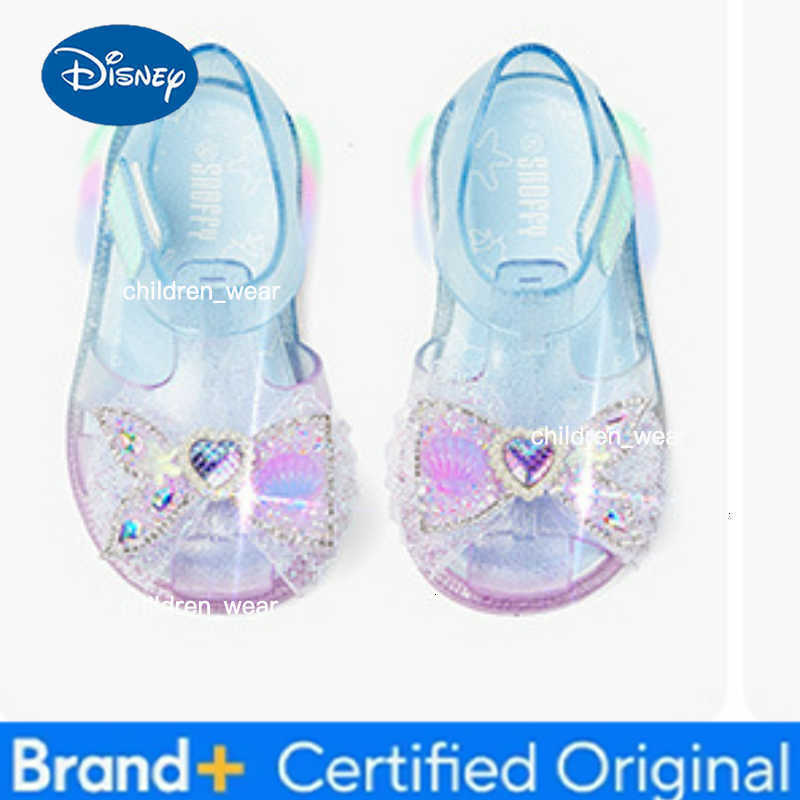 Disney KidsCasual Shoes Sandals Cartoon PVC Lace Bow Fashion Summer Flat Shoes For Children Anti-slip Breathable Blue Size 25-29 H260303