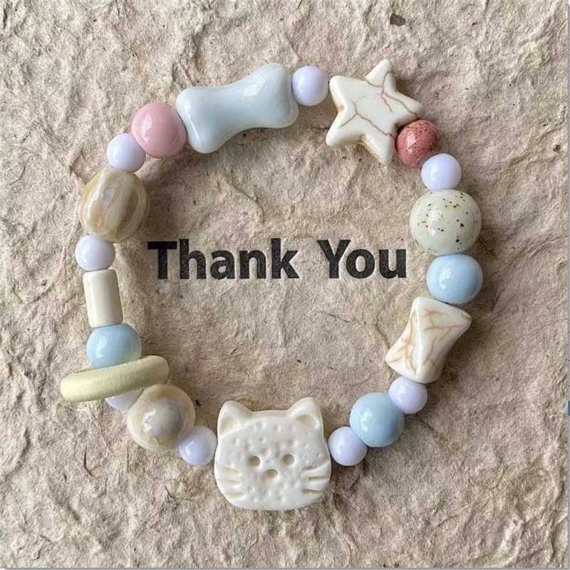 Handmade Ceramic Star Cat Bracelet Cartoon Korean Style Fresh Bracelet Jewelry Accessories Bead Cute Bead Bracelet Women H260303