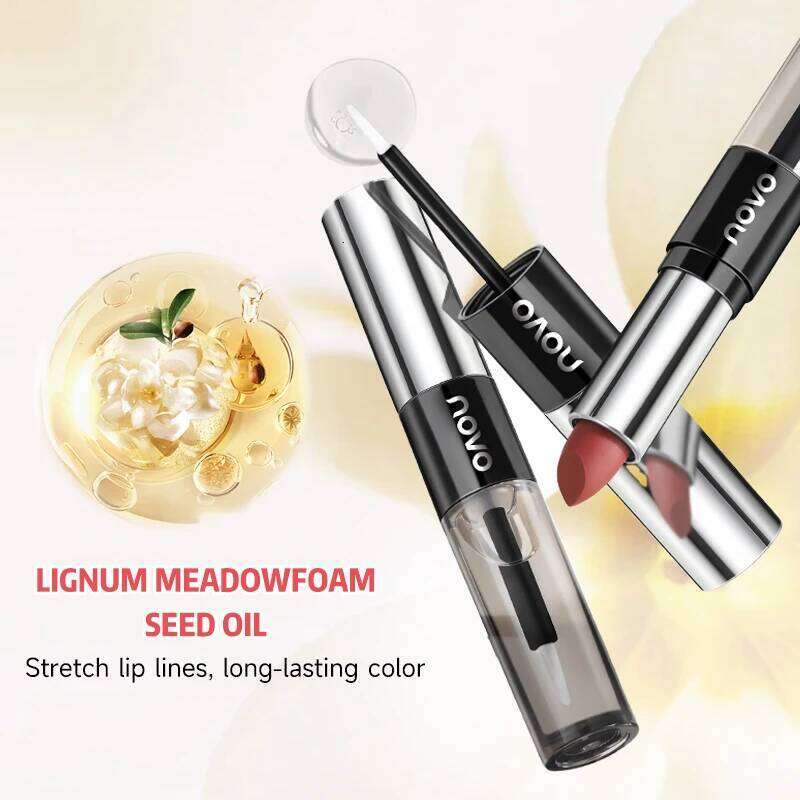 2 In 1 Dual Ended Moisturizing Lip Gloss,Waterproof Proof Lipstick Sealer,Matte & Mirror,Long Lasting,Non-Stick Cup H260302
