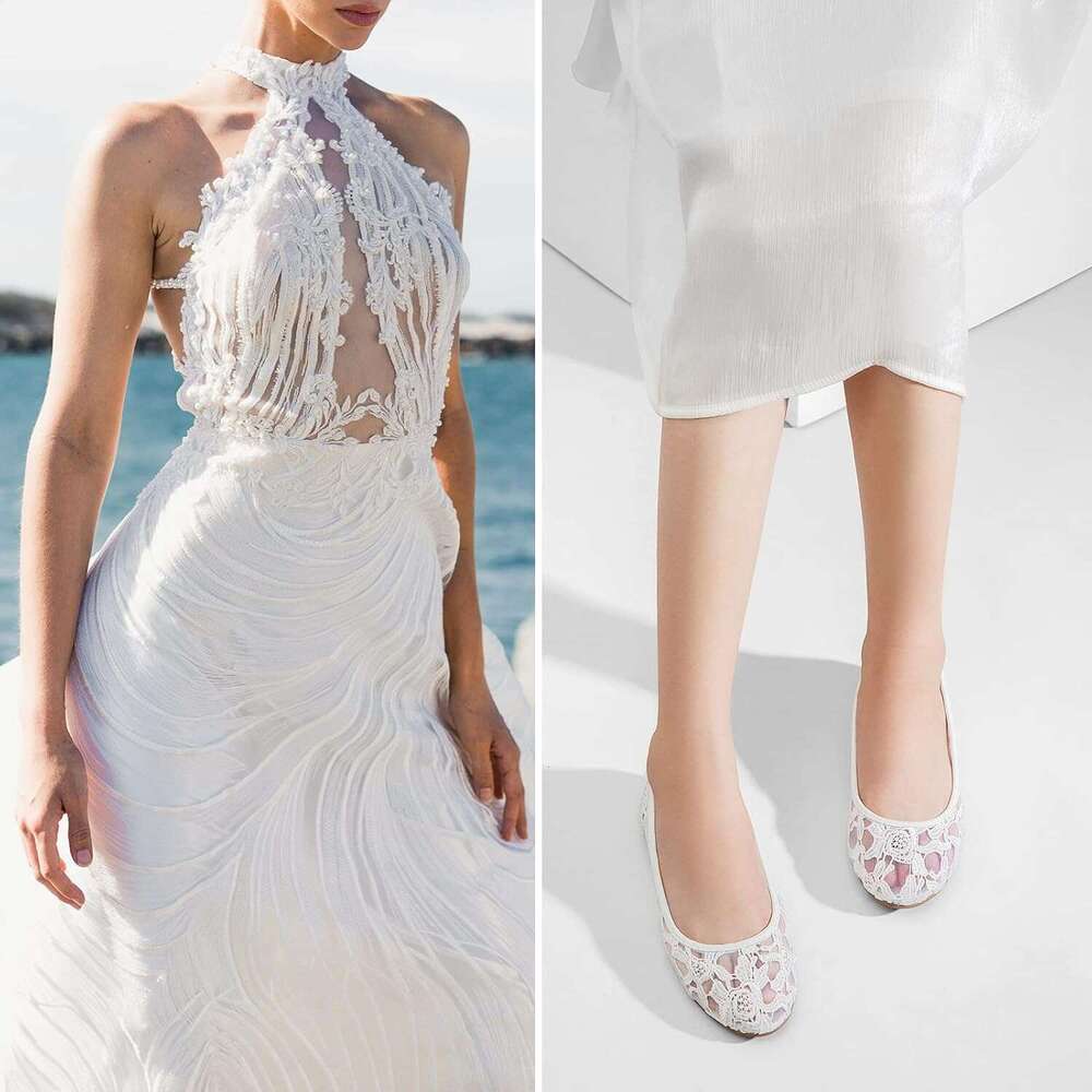 Women S Ballet Round Toe Slip On Lace Ballerina Flat Comfortable Wedding Casual Dressy Floral Flats Shoes
