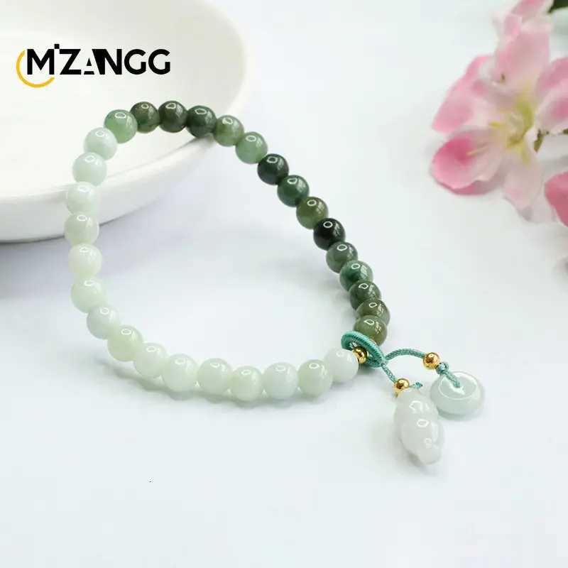 Genuine A Goods Jadeite Bracelet Gradient Two-color Gourd Peace Buckle Jade String Girl Delicate Fashion Advanced Jewelry Gifts H260303