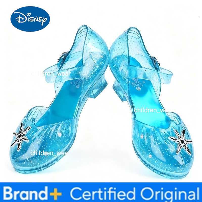 Disney Childrens Sandals Summer Crystal Shoes Classic Frozen Princess Elsa Jelly High Heels Party Dance Blue Shoes Size 26-35 H260303