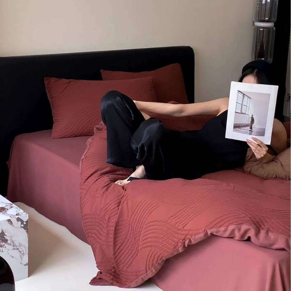 Customizable washed cotton three-dimensional jacquard simple Japanese old money wind four-piece set 100 bed sheet quilt cover W260302