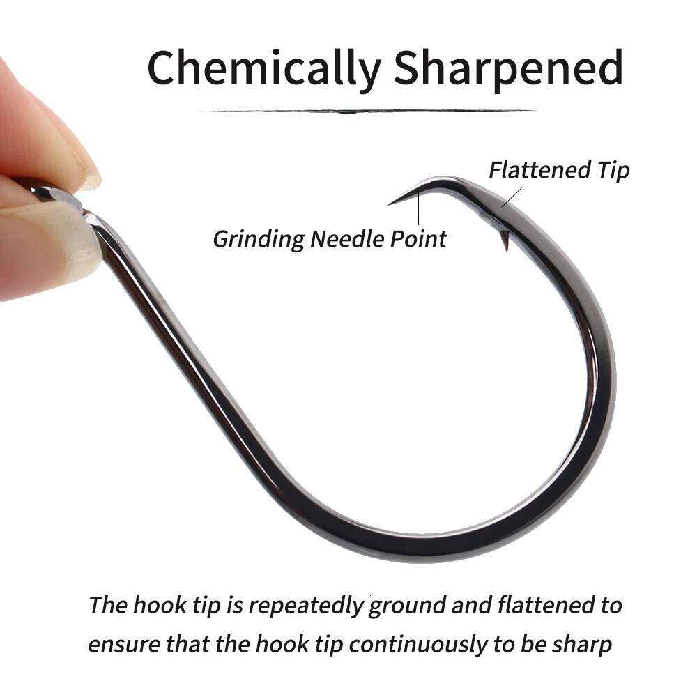 Ellllv 10PCS 1# - 9/0 Black Nickel Heavy Circle High Carbon Steel Saltwater Fishing Hook for Catfish Snapper Grouper Tuna Z260228