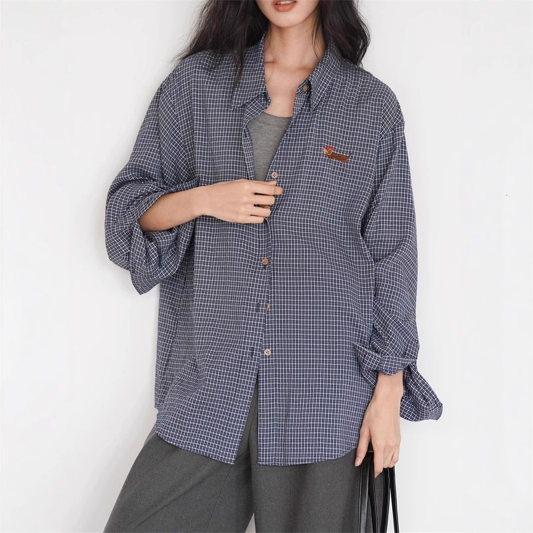 Korean-style Loose Plaid Designer Hoodie Shirt Jacket For Women New Early Spring And Autumn Versatile Polo Shirt Designer Shirt Retro Casual Long-sleeve Shirt