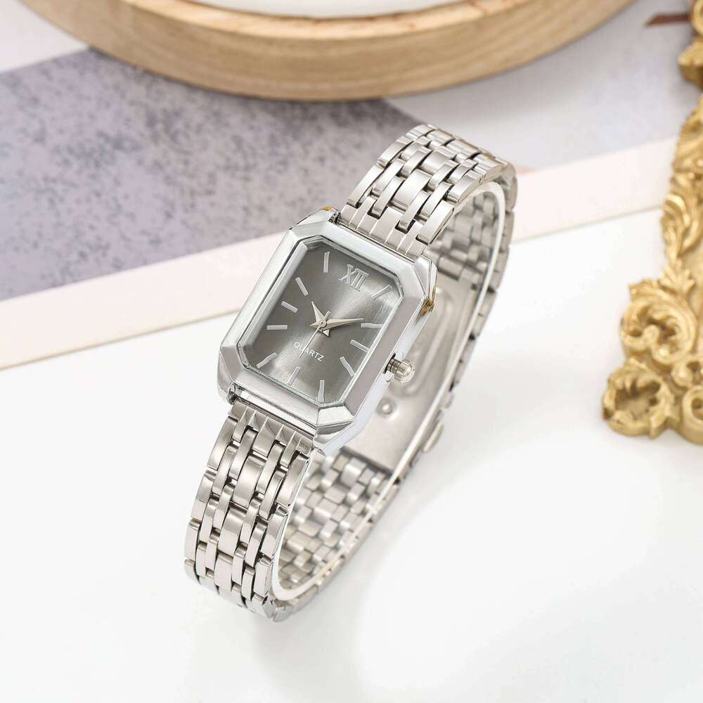 Versatile Simple Women's Square Ins-Style Steel Band Quartz Watch, Stylish and Elegant Bracelet Watch Set XJ260303