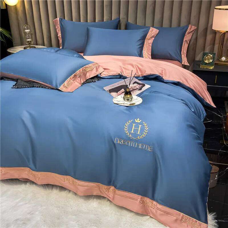 Customizable orange high-end cotton four-piece set household summer thin quilt cover W260302