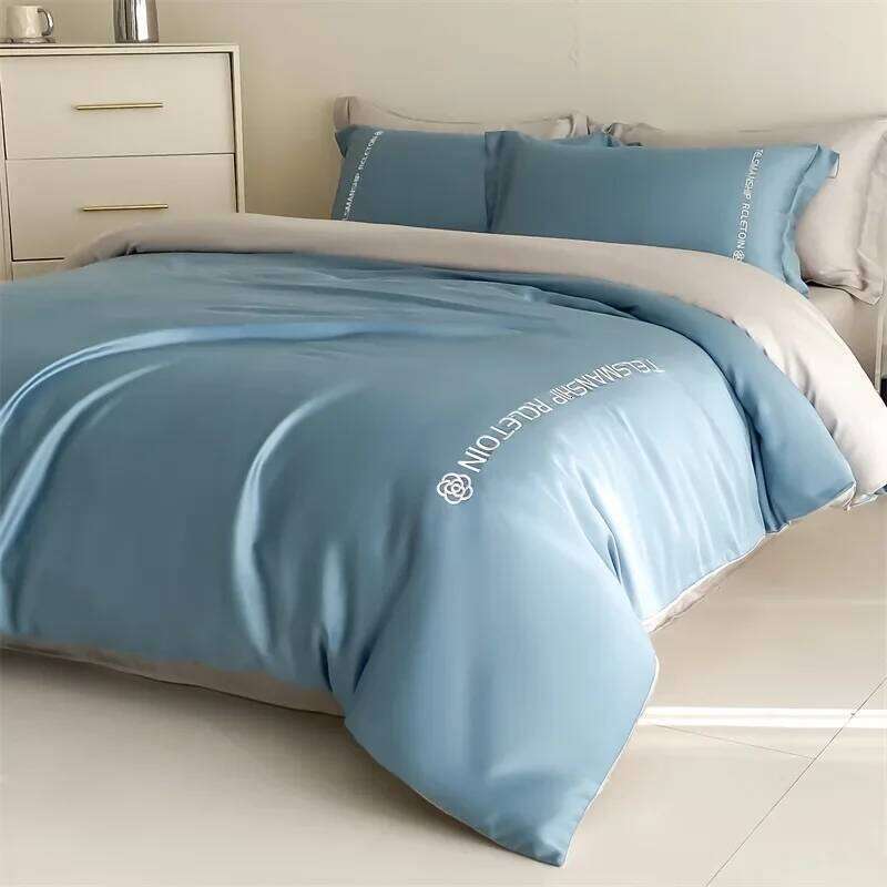 100% Embroidery Solid Bedding Sets High-End 4Pcs Pure Cotton Skin-Friendly Cozy Duvet Cover Kit Double Bed Bedclothes W260302