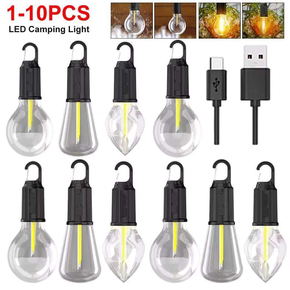 1-10pcs LED USB Rechargeable Atmosphere Portable Camping Tungsten Wire Tent Outdoor Emergency Bulb Light S260302