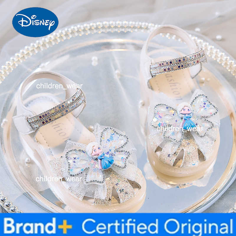 Disney KidsCasual Shoes Crystal Elsa Princess Frozen PU Leather Shoes Spring Shoes For Girls Anti-slip Purple Beige Shoes Size 23-34 H260303