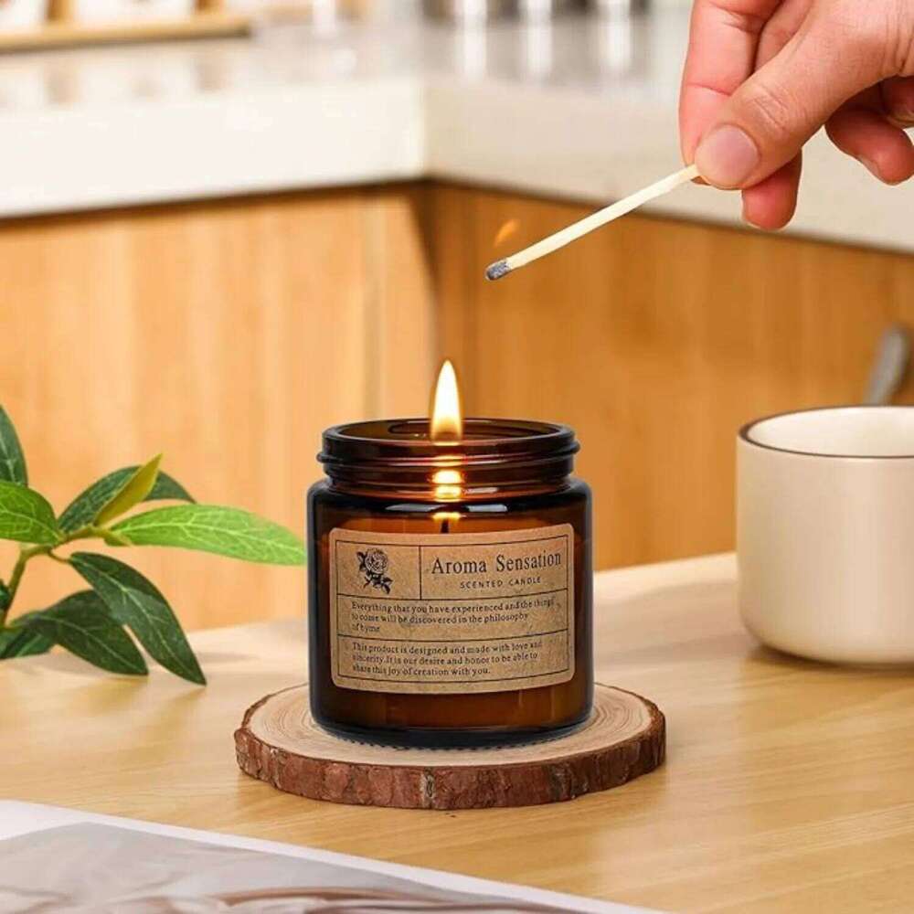 1pc, Small Amber Glass Scented Candle Creative Retro Smokeless Romantic Fragrance Home Party Garden Dining Table Decor W260303