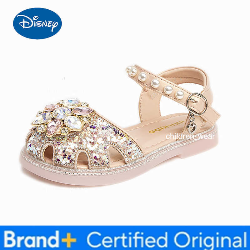 Disney KidsCasual Shoes Sandals PU Leather Summer Shoes For Childrens Crystal Sequin Flat Breathable Anti-slip Pink Blue Size 23-34 H260303